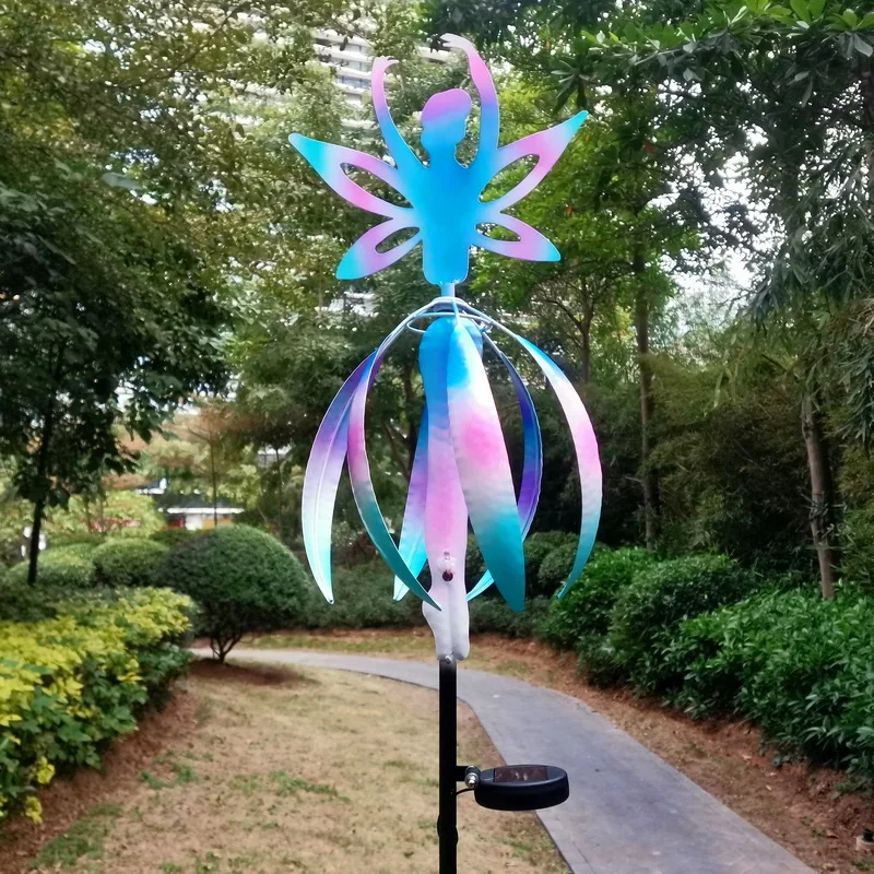 Mulino a vento da angelo fata all'aperto Crtwork con giocattolo rotante in ferro leggero solare per ragazzi e ragazze dai 4 anni in su