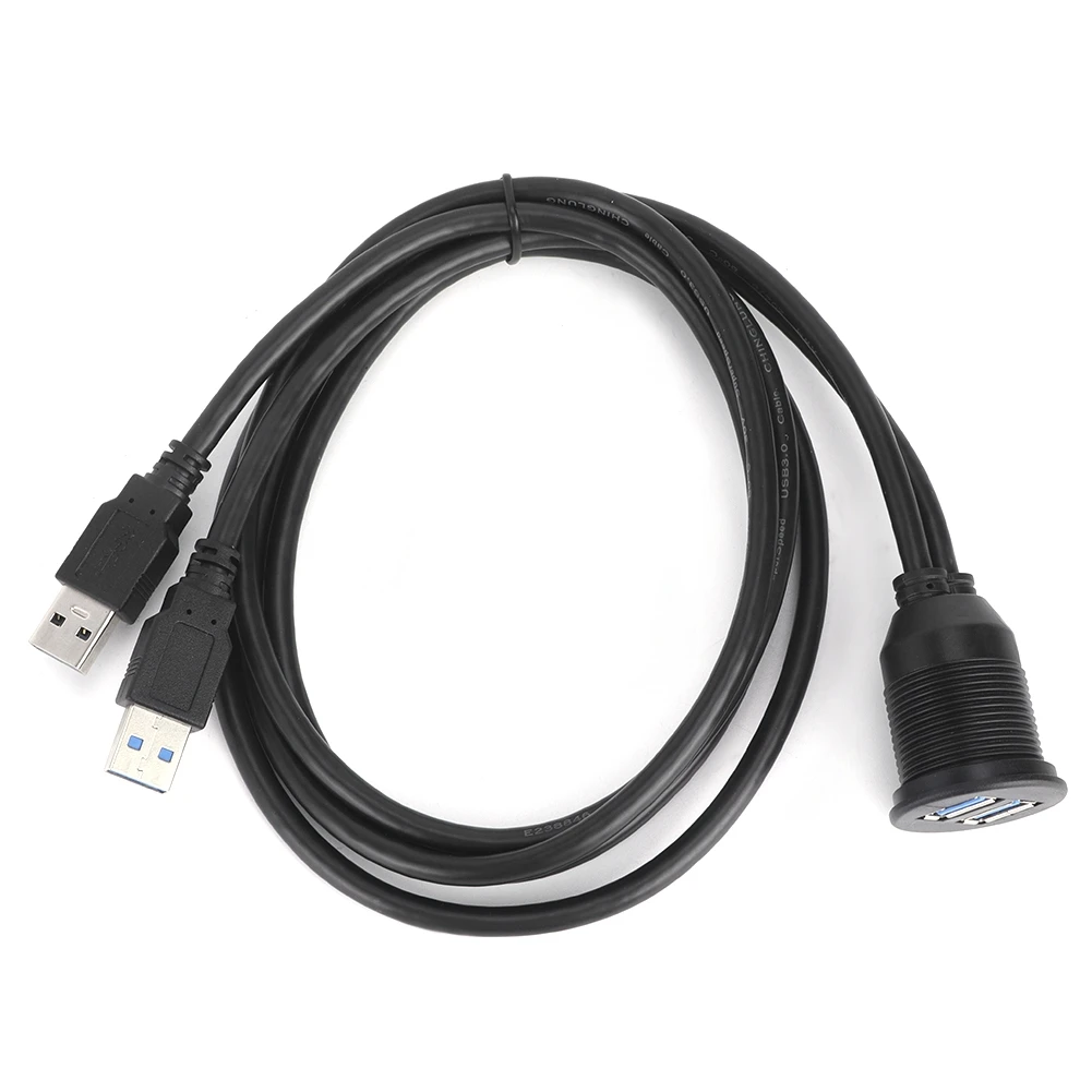 Dual USB3.0 Data Cable Dashboard Flush Mount Panel Extension Line Waterproof 1 meter/39.4in