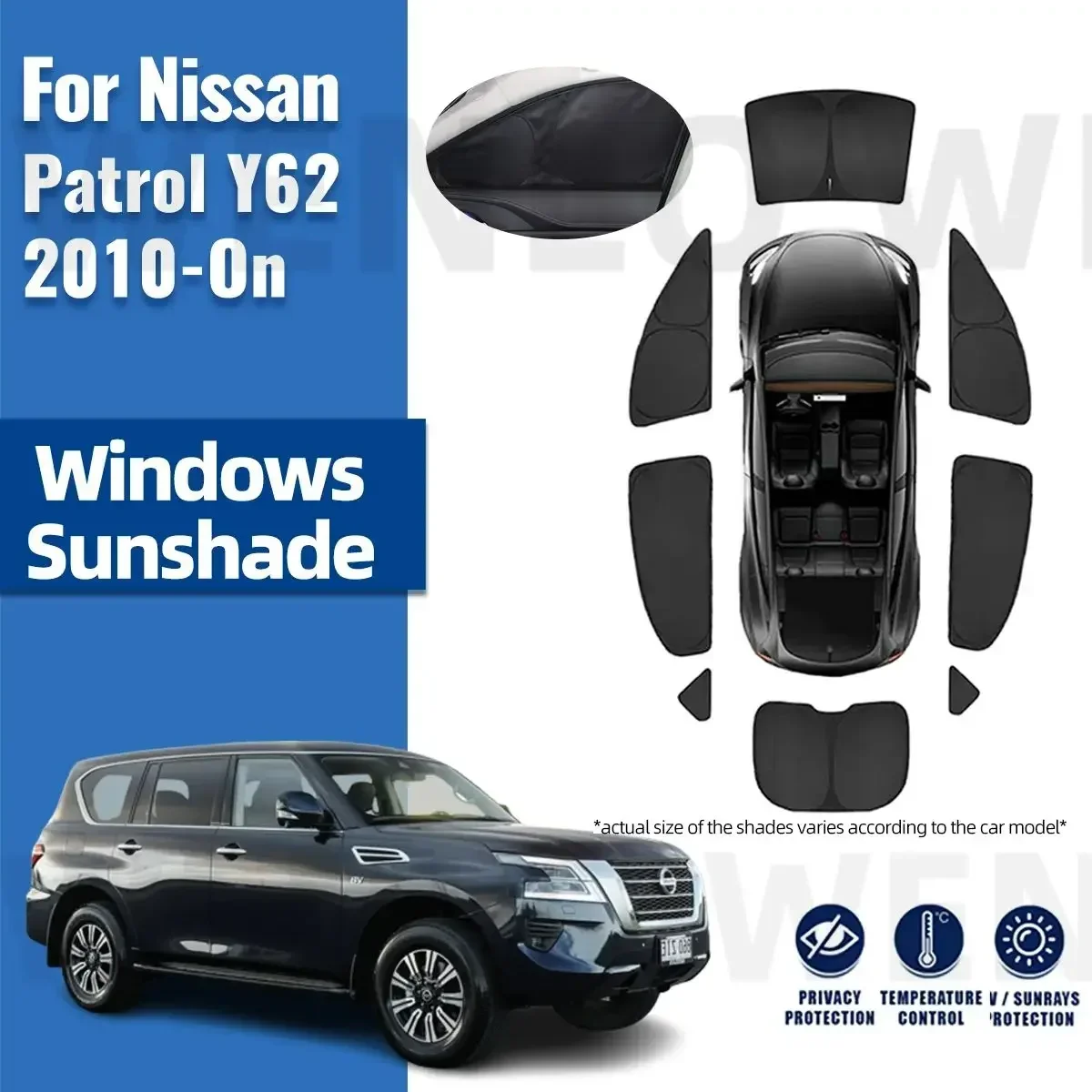 

For Nissan Patrol Y62 2015-2022 2023 Full Cover Car Sunshade Front Windshield Frame Curtain Rear Side Window Sun Shade Visor