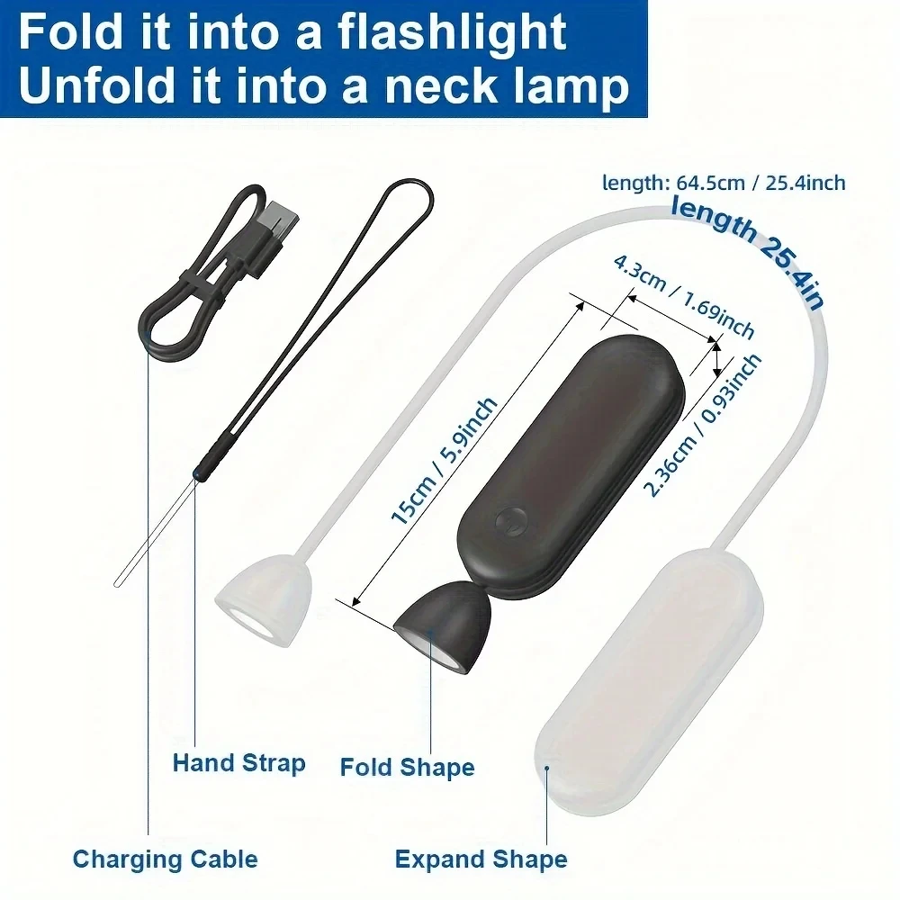 Folding Neck Reading Light LED Eye Protection Book Lamps Bendable Long Lasting Portable Rechargeable Novelty Flexible Flashlight