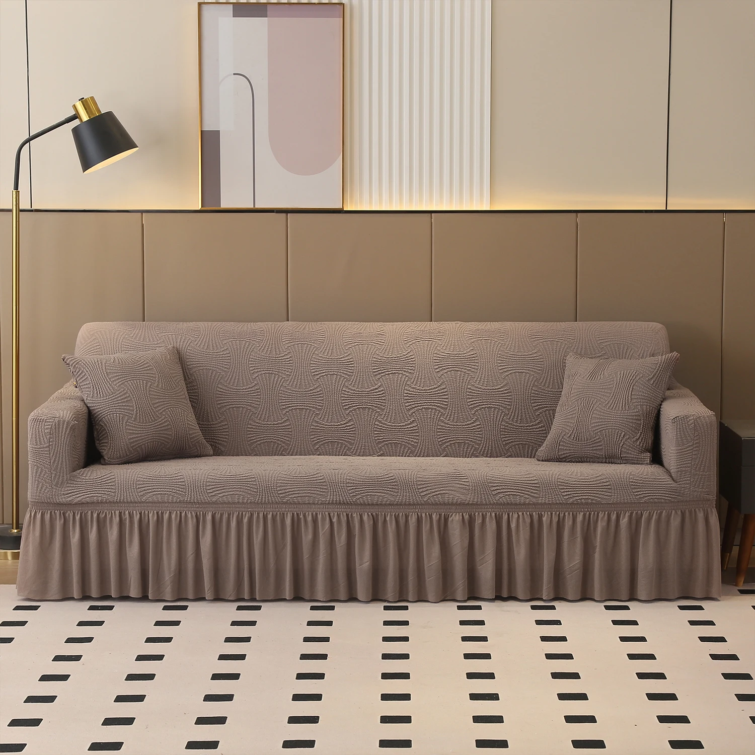 

Элегантный жаккардовый плиссированный чехол для дивана с юбкой, эластичный, нескользящий, подходит для диванов на 1/2/3/4-мест, декор для гостиной, отеля