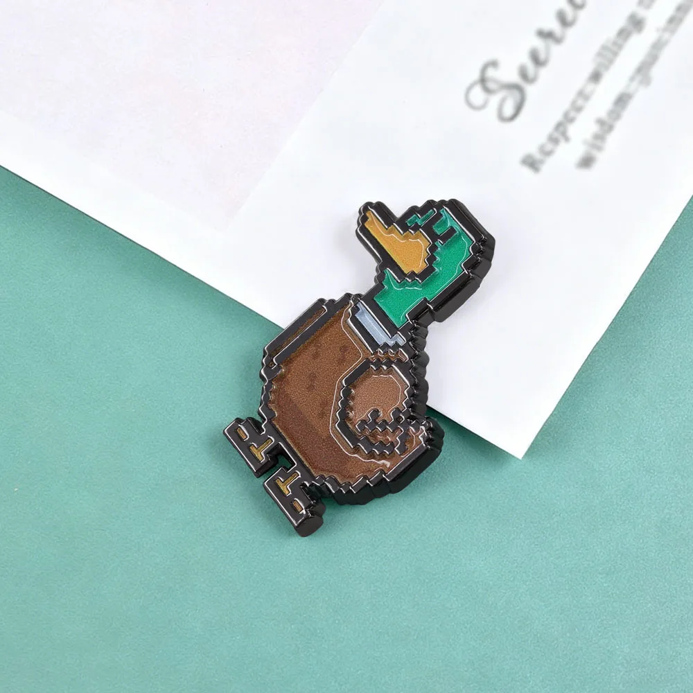 Retro-Pixel-Stil-Entenbrosche, Cartoon-Anas-Platyrhynchos-Abzeichen, niedliche Tierform, Metallnadel, modisches Kleidungsaccessoire, Geschenk. – Detail 5