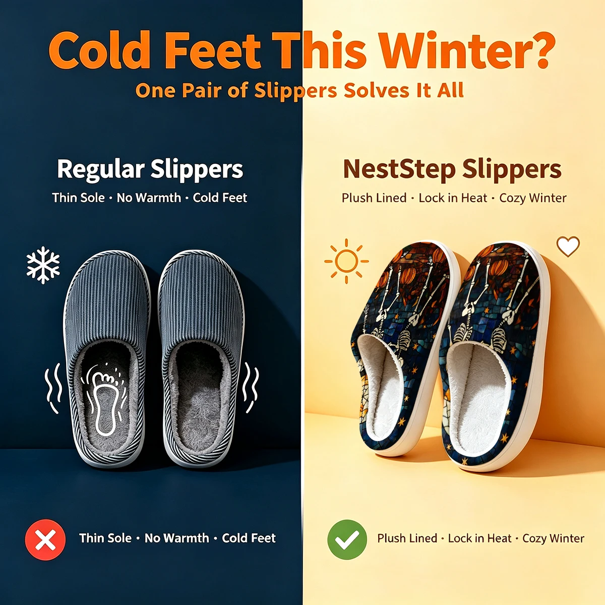 Stained Glass Skeleton Christmas White Slippers Warm Plush Indoor Shoes Non-Slip Winter Slippers Family Holiday Gifts Soft view 5
