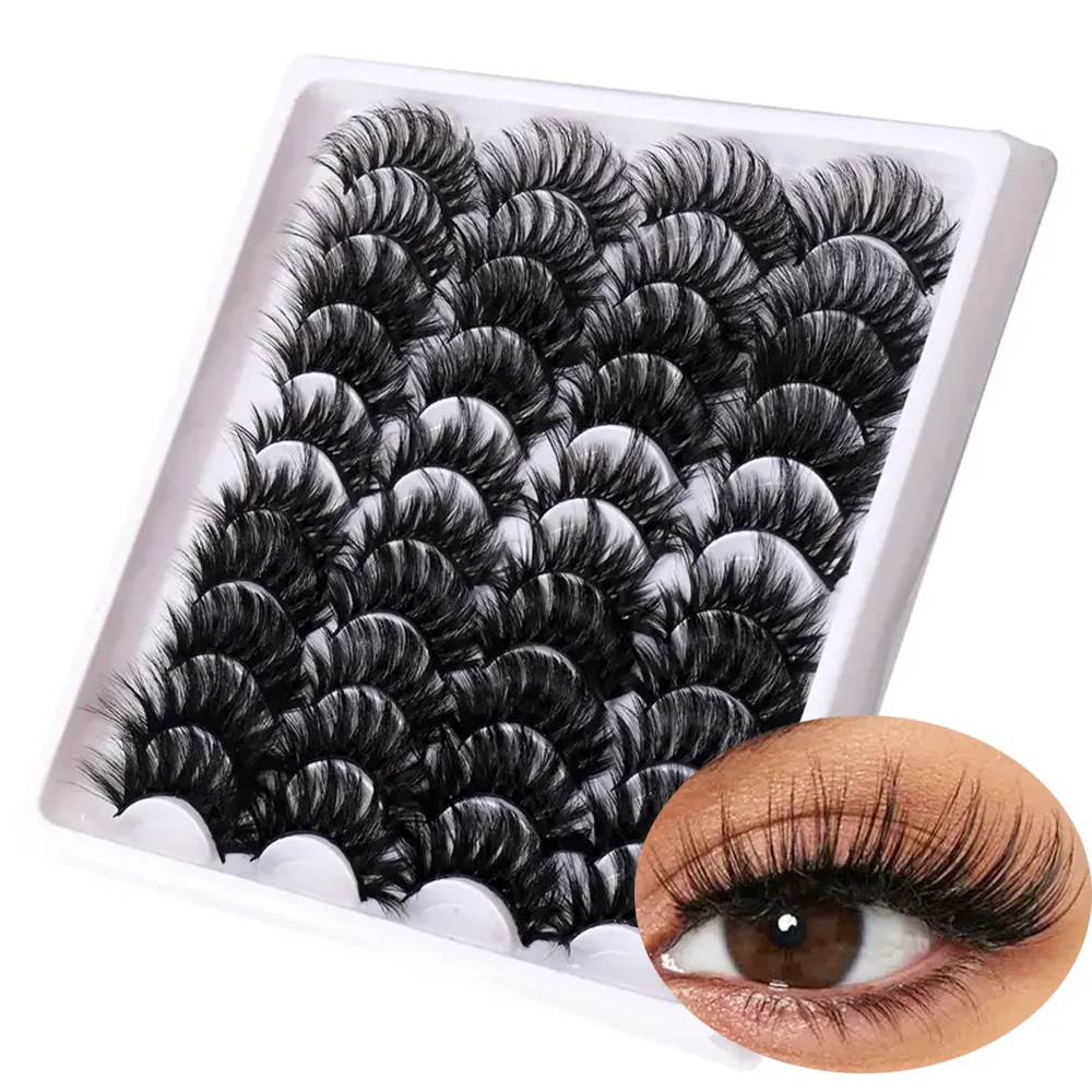 20 Pairs Fluffy Messy Faux Lashes Natural Volume Thick Curly False Eyelash Extensions for Daily Party Use