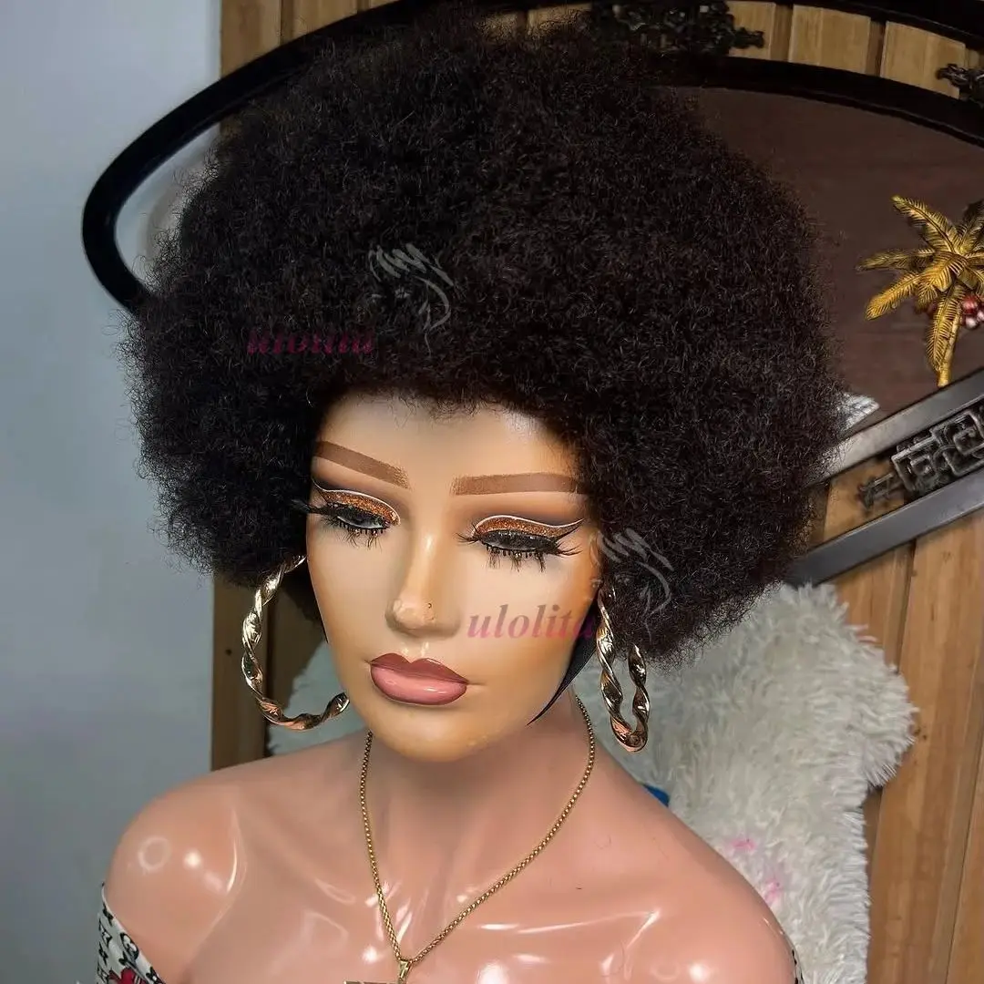 Mongolische Afro-Kinky-Curly-Perücke aus 100% Echthaar, flauschig, voluminös, maschinell gefertigt, hochwertige Perücke für schwarze Frauen, für den täglichen Gebrauch. – Detail 7
