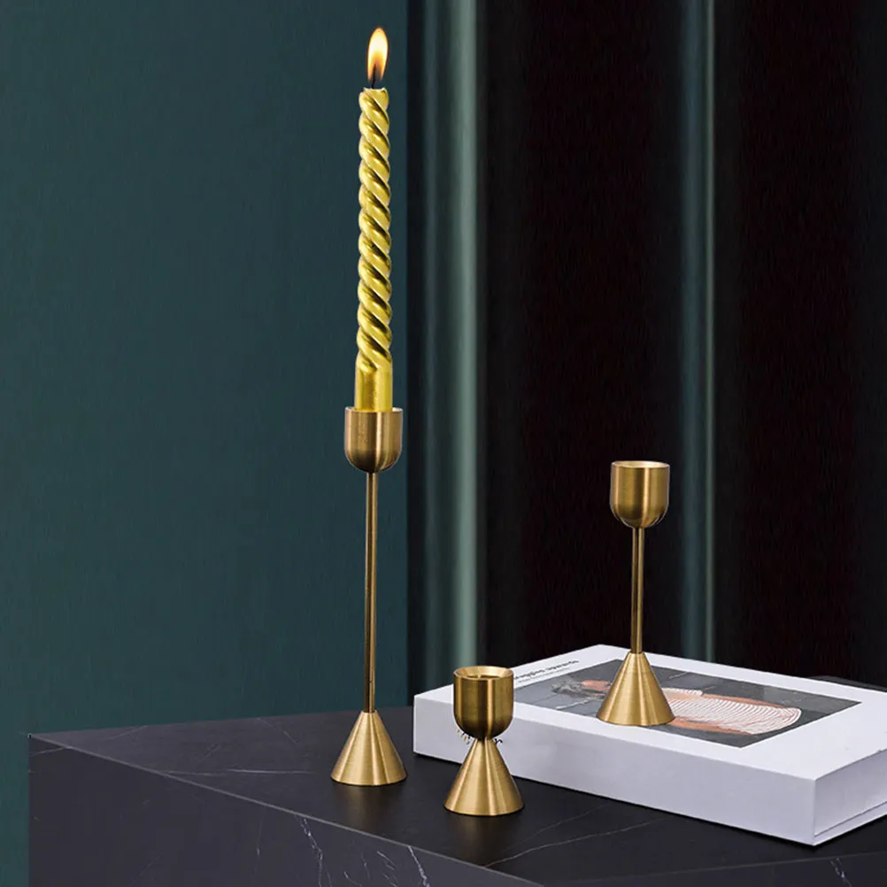 3Pcs Metal Pillar Holder European Style Vintage Wedding Candlestick Desktop Decorative Stand for Dinner Party