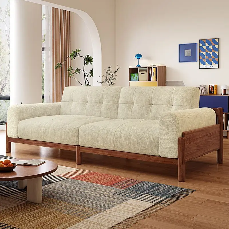 All solid wood removable and washable fabric flannel living room sofa