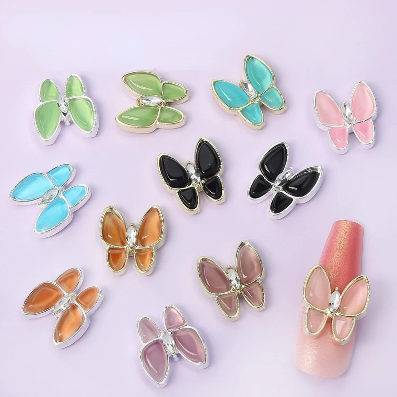 10 Stuks Cat Eye Vlinder Voor Nail Art Decoraties Multicolor 3d Legering Diamant Vlinders Sieraden Diy Nail Accessoires Groothandel