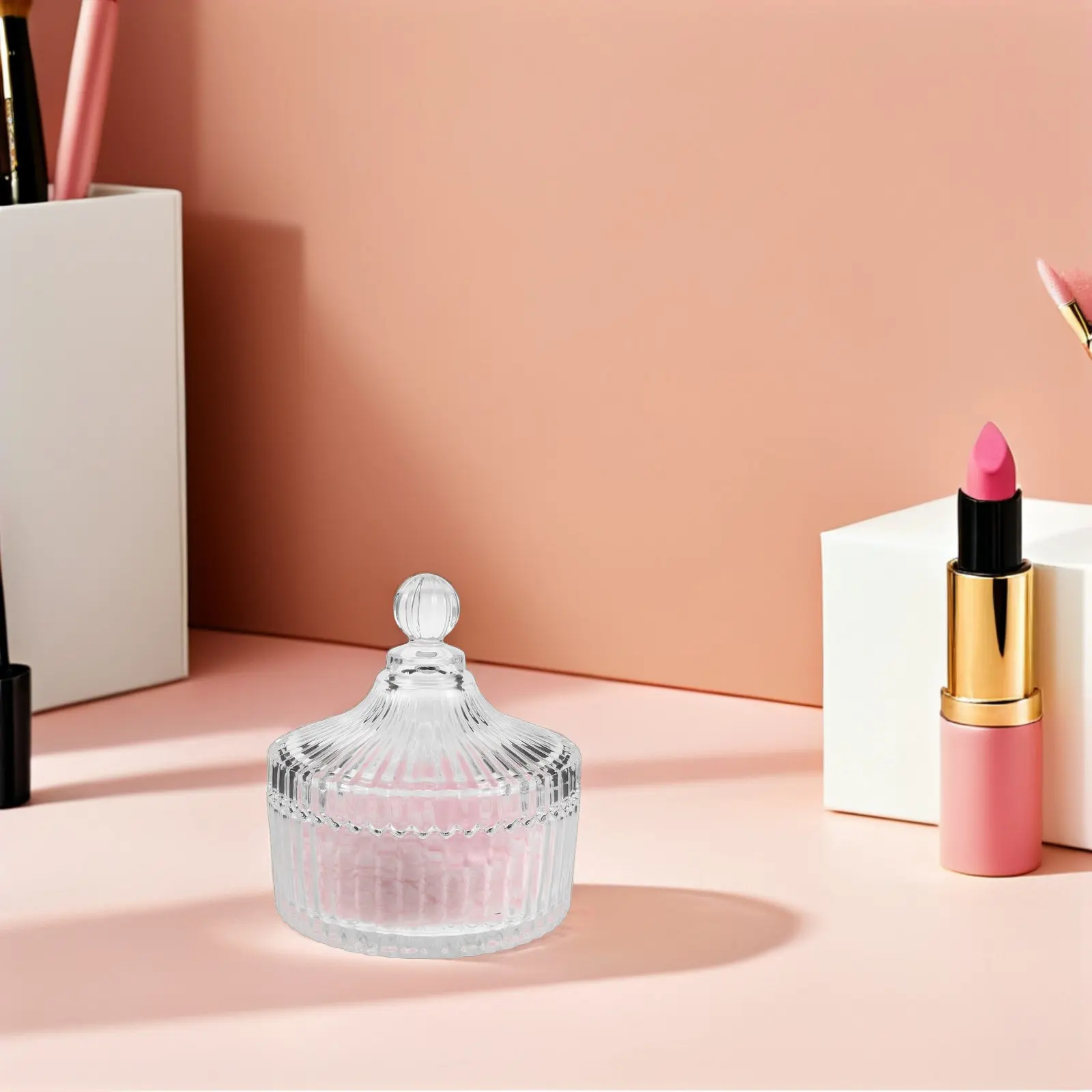 Large Powder Puff Glass Jar Soft Short Fiber Makeup Body Puffer Pink Washable Dusting Puff Women Reusable Face Body