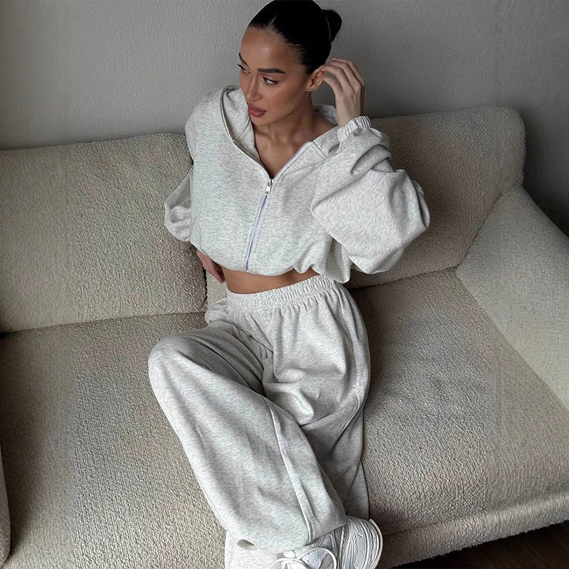 Tornova Casual Felpa con cappuccio Tuta sportiva per le donne Cappotto corto con cerniera 2025 Autunno Nuovi pantaloni al gamba Abito Casual Allentato Lady Tracksui
