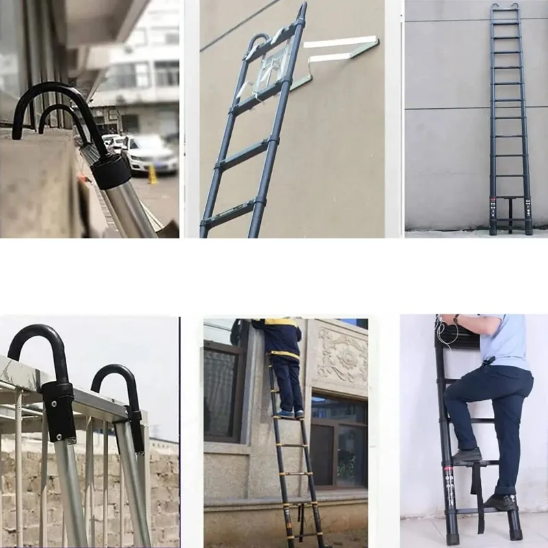 14 Steps Aluminum Extending Roof Ladder for Multi-Purpose Indoor Outdoor Ladder，6.2M Heavy Duty Telescopic Ladders with Hooks