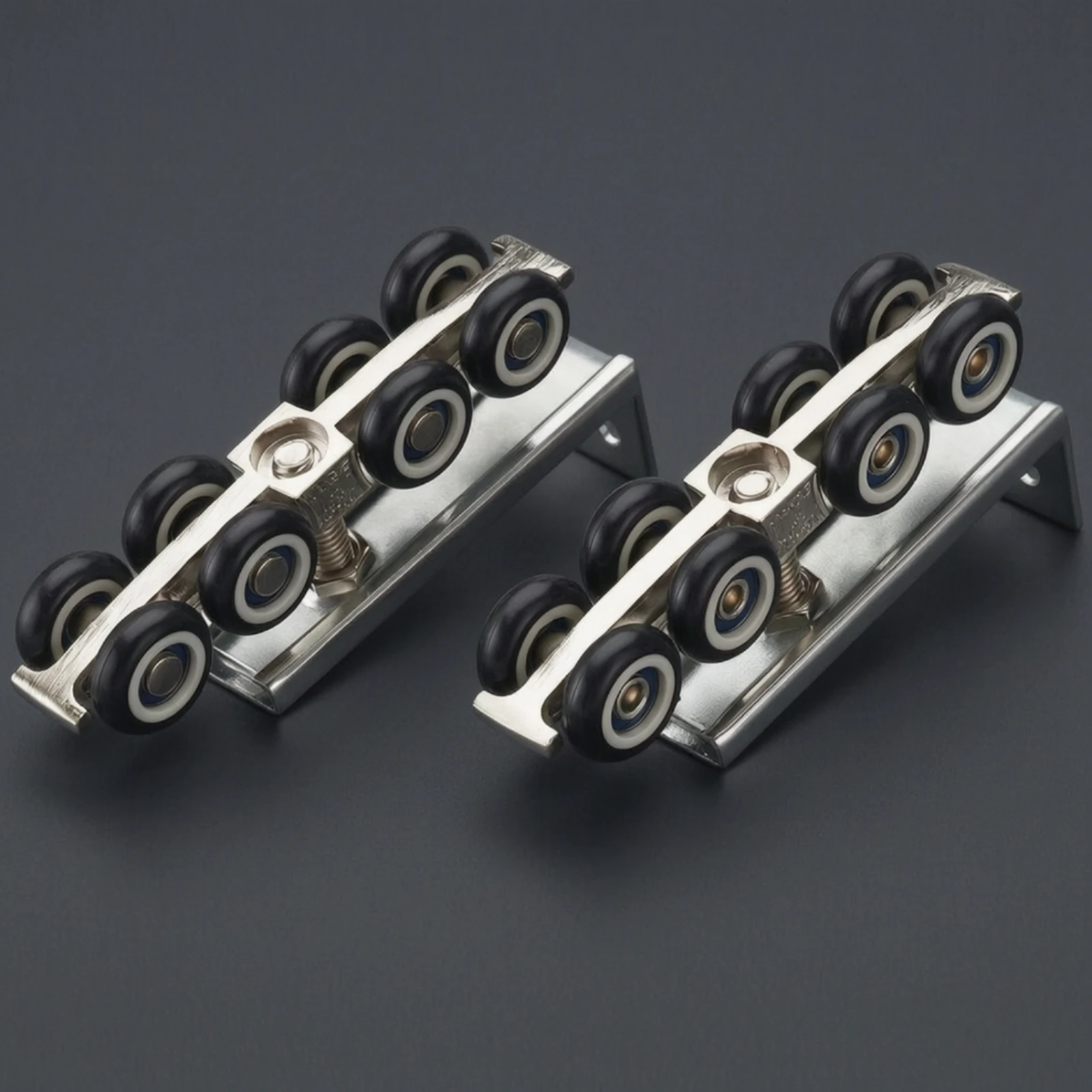 2 Pieces Top Hung Sliding Door Rollers Black Wheels 8-Wheel Door Roller Home Hardware Folded Metal Base Quiet Operation