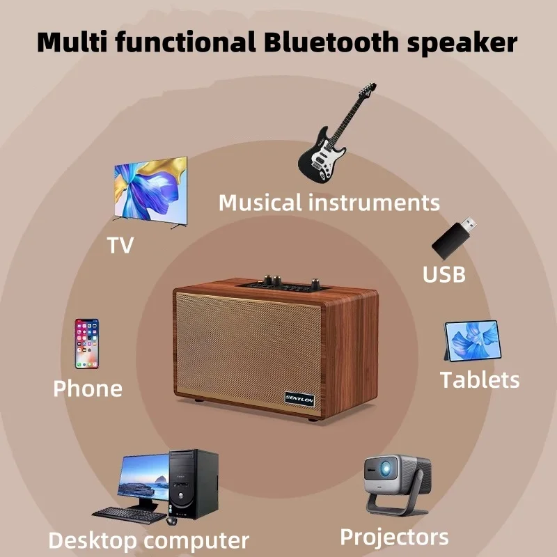 100W Wireless Retro Audience Outdoor Portable Sound Box Bluetooth Speaker Desktop Subwoofer Home Karaoke FM All-in-one Machine