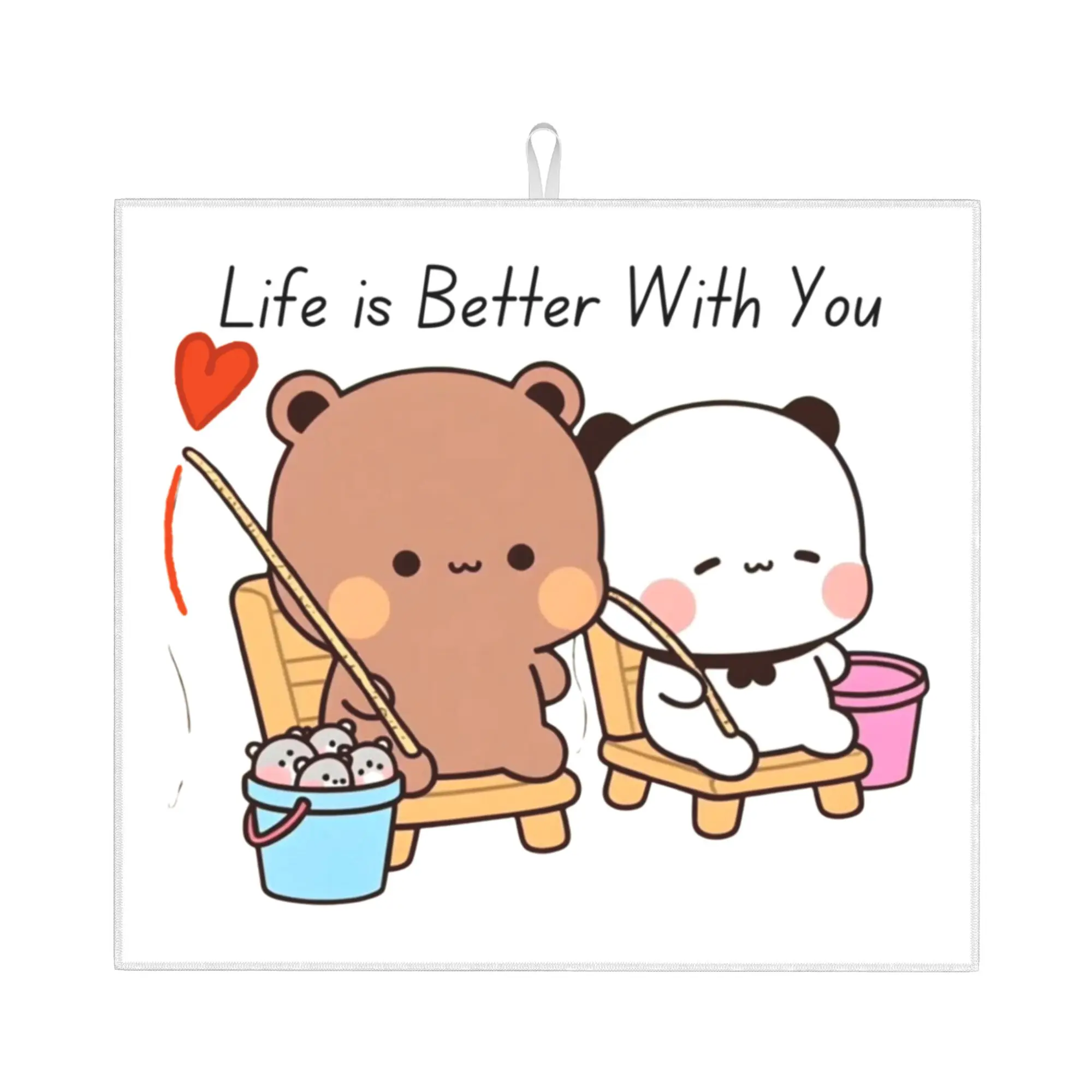 Drying Mat For Kitchen Panda Bear And Brownie BUBU DUDU Couple Barware Tableware Oil Proof Washable Kitchen Sink Drying Pad