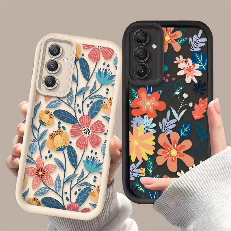 Color Flower Grass Matte Case for Samsung Galaxy S25 S24 S23 Ultra S22 S21 Plus FE 5G A54 A34 A14 A73 A53 A33 5G Silicone Covers