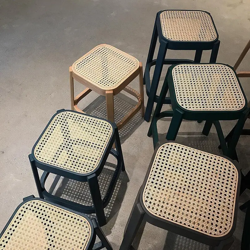 

Casual Nordic all-solid wood dining chairs ins rattan B&B hotel lounge stools Japanese fashion natural rattan chair combination