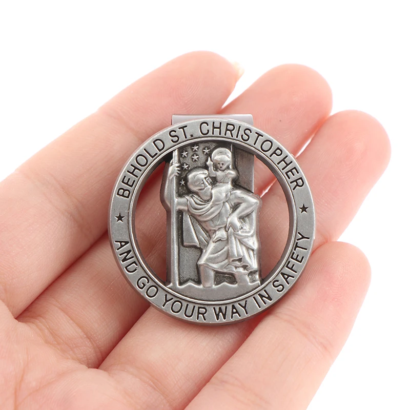 1pc The St Christopher Medal Car Saint Christopher Visor Clip Auto Sun Visor Accessories