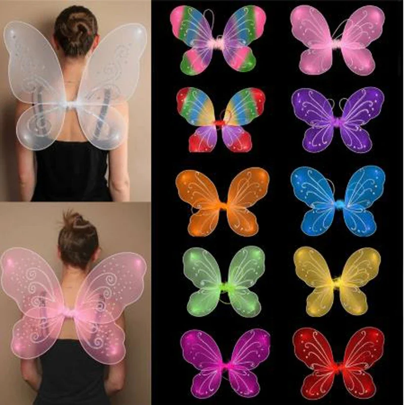 Combhasaki-asas de borboleta princesa fada para meninas, 10 cores, fantasia, acessórios de festa, para crianças