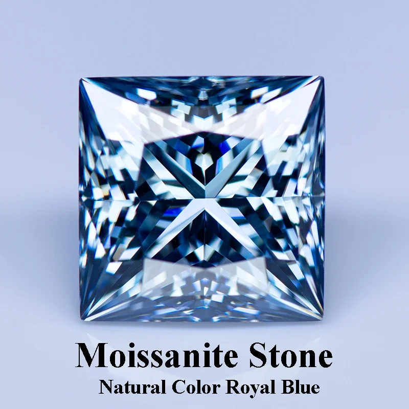 

Moissanite Stone Natural Color Royal Blue Princess Cut Gemstone Lab Grown Diamond Woman Charms Jewelry Making GRA Certificate