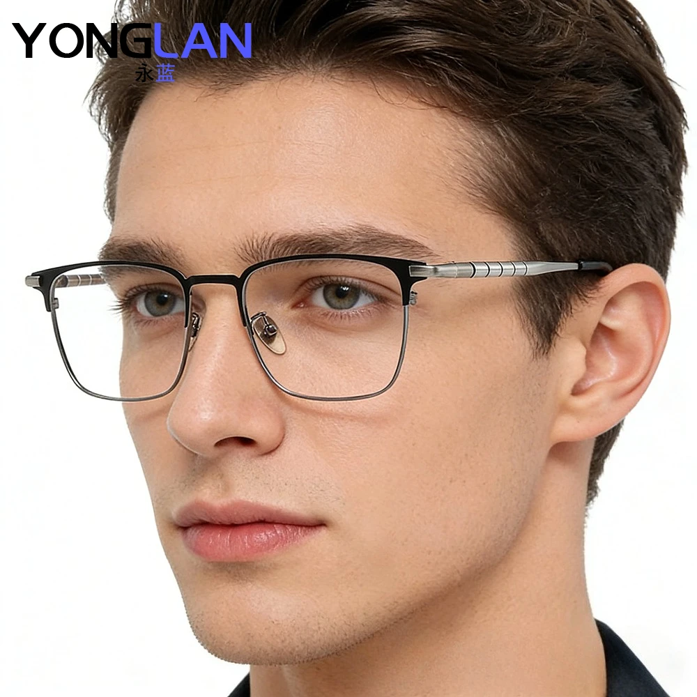 

Очки оптические 2026: Мужские очки с полной оправой из чистого титана, квадратная оправа, для коррекции зрения, медицинские, высококачественные