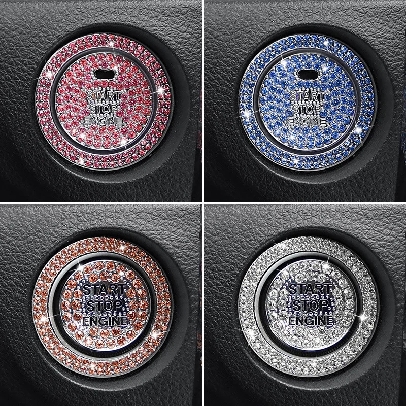 Car Start Switch Button Auto Decorative Diamond Stickers Rhinestone Ring Circle Trims Protective Cover Car Accessories