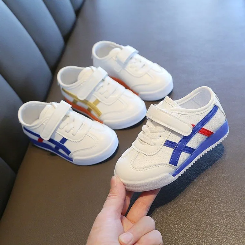 

2024 New Spring Autumn Kids Color Block Casual Sneakers Boys Non Slip Soft Sole White Shoes