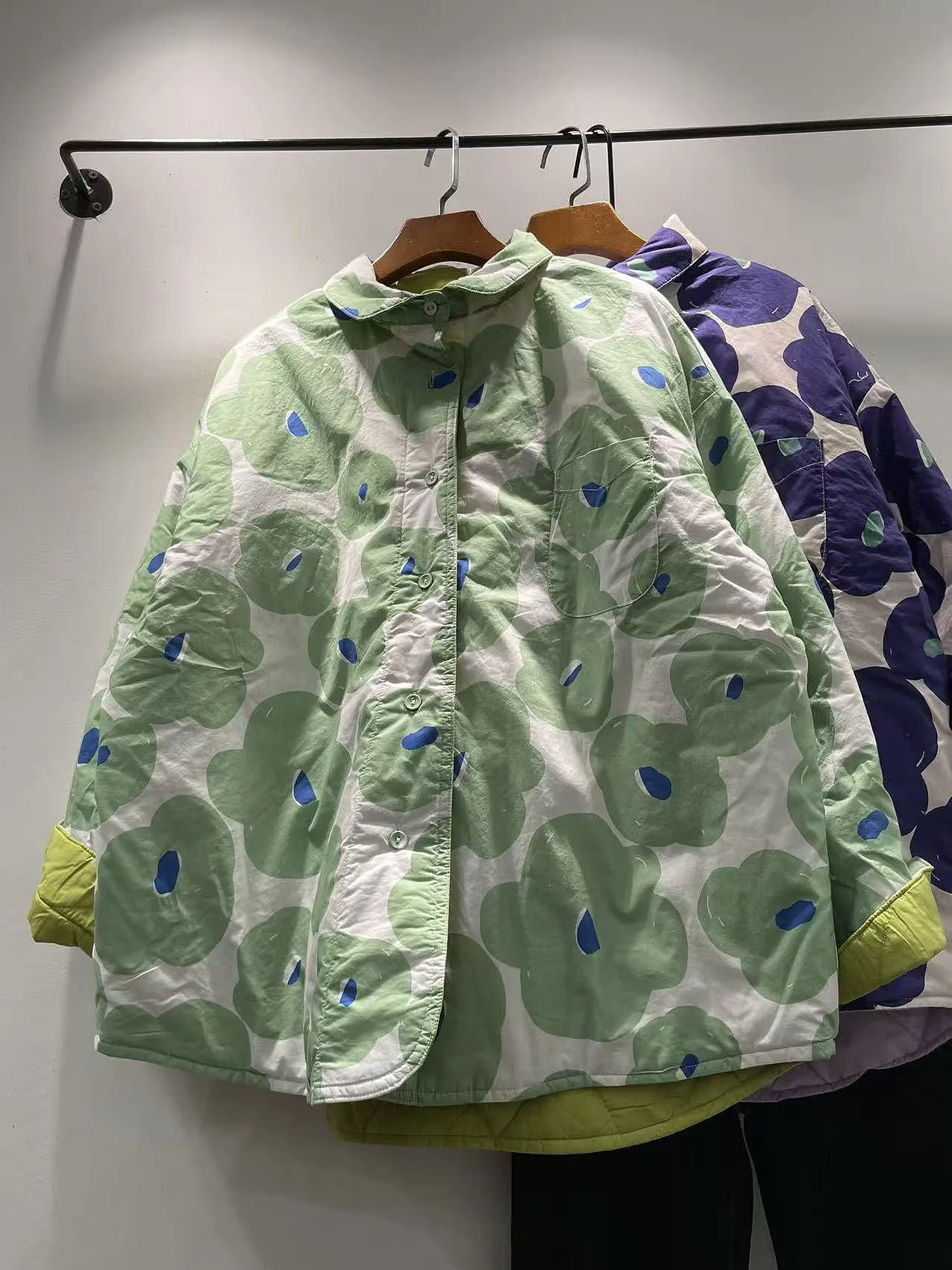 

Осень-зима, женский длинный све, хлопковая термохлопковая куртка с цветочным принтом, двусторонняя одежда, корейский свободный крой