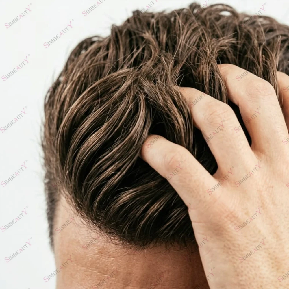 Long Last Poly Skin Human Hair Men's Cheapest Toupee System Brown Blonde European Hairloss Man's Human Hair Replacement Ww