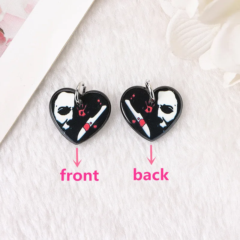 1Pair Halloween Heart Drop Earring Two Side Print  Acrylic Skull Ghost Crafts Fashion Woman Jewelry Gift
