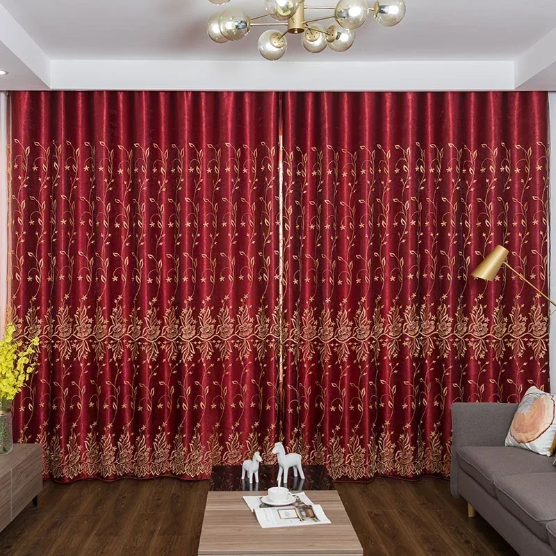 Red Printed High Precision Christmas Curtains Luxury European Style Blackout Curtains Bedroom Living Room Decor Sale