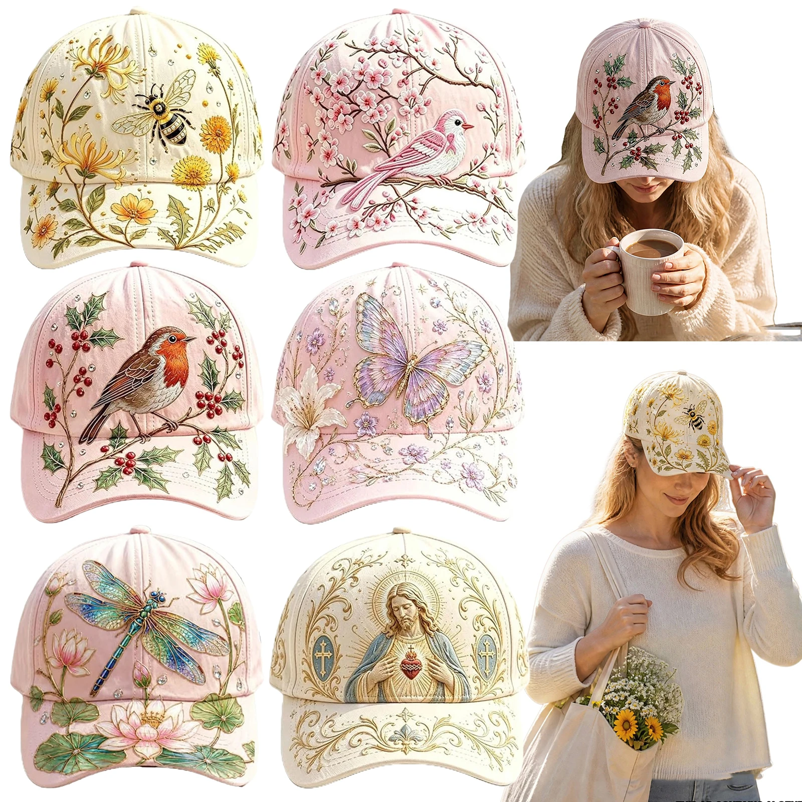 Cotton Animal Pattern Baseball Hat Breathable Botanical Cottagecore Hat Vintage Floral Printing Dad Hats for Outdoor Daily Wear