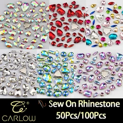 CARLOW AAAAA Multi Shape Mix Size Glass Sew on Rhinestones Flat Back Colorful Crystals Stones for Wedding Dress Accessories