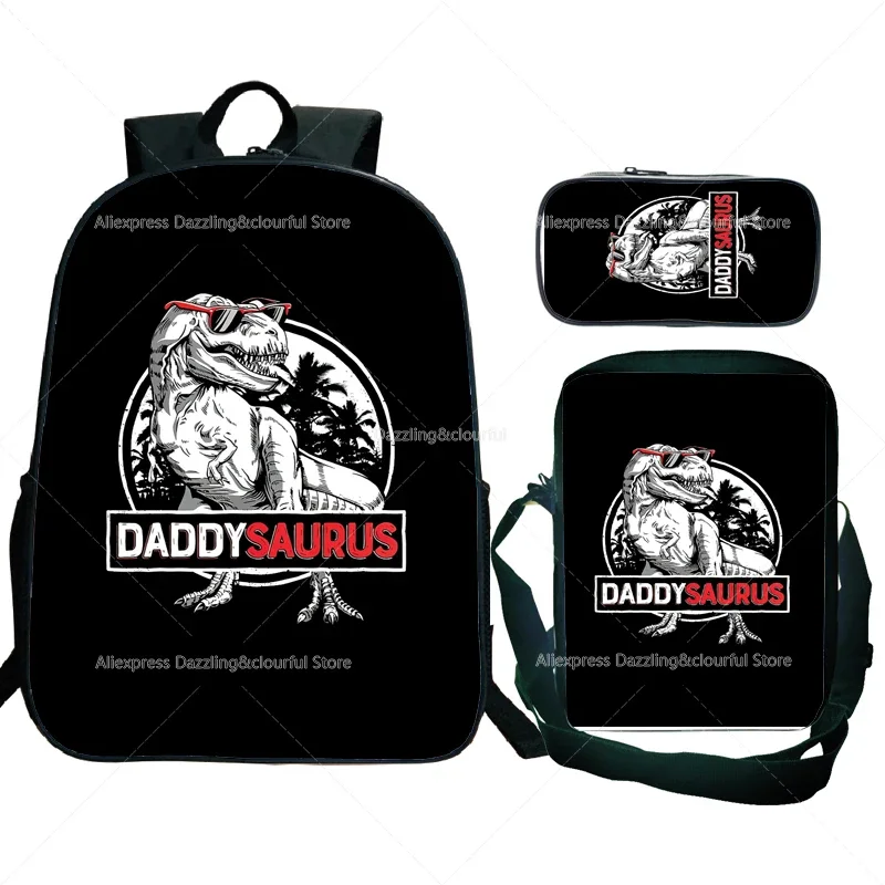 3pcs Set Dinosaur Backpack Dragon Mochila Anime Cartoon Bag Men 3D Schoolbags Animals Knapsack Teenager Gifts