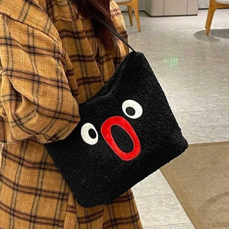Cartoon Pingu Shoulder Bag Large Capacity Plush Casual Crossbody Bag Creative Double-sided Pattern Versatile Bag Christmas Gift