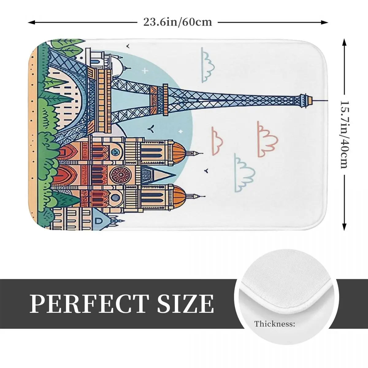 French Paris France Eiffel Tower Doormat Kitchen Entrance Home Floor Mat Anti-slip Carpet Rug for Bedroom Footpad Mats