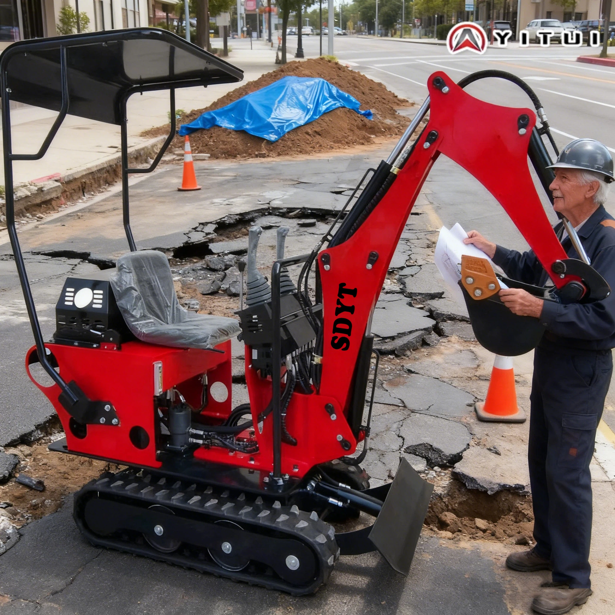 

Diesel Engine Mini Excavator 0.8 Tons Irrigation Trenching Foldable Boom Anti-Slip Tracks 360° Rotation 360° Customized