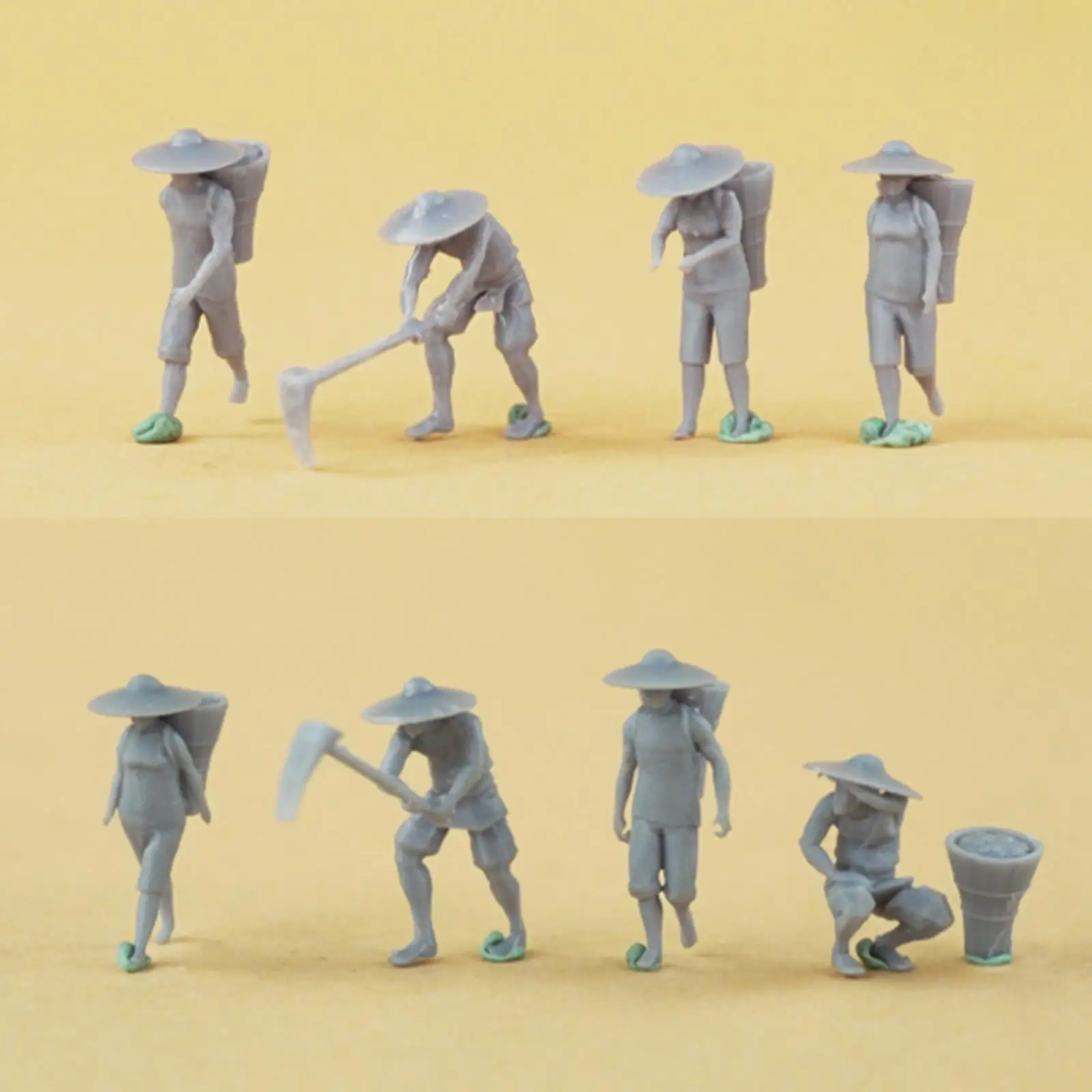 Farmer Resin Figurine Modelo, Personagem Cena DIY, Sand Table, 8Pcs, 1/87