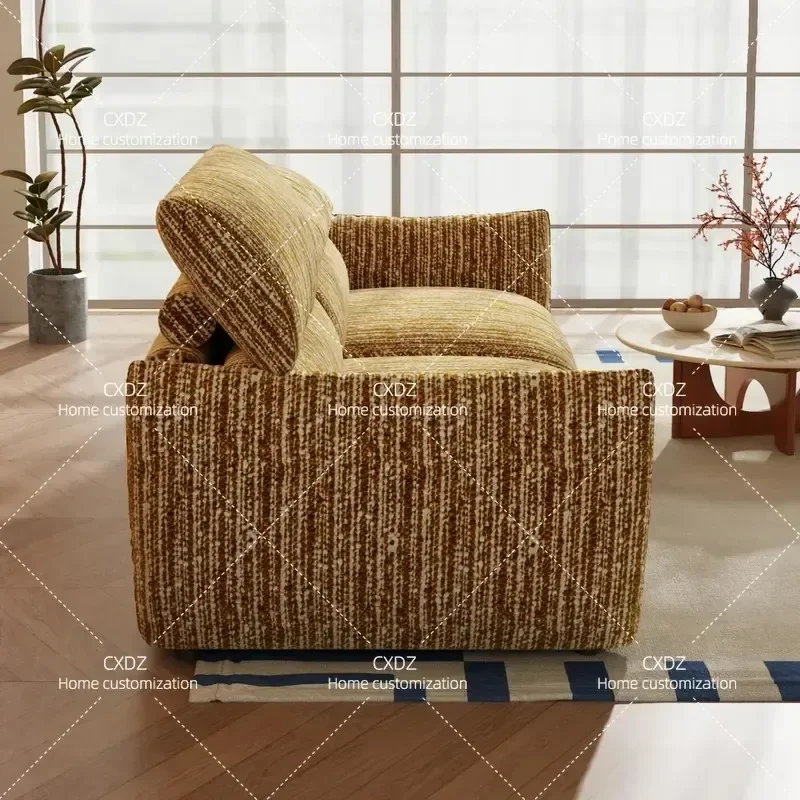 Retro French Style Removable Washable Adjustable Headrest Cotton Linen Fabric Sofa High Backrest Straight Row Living Room