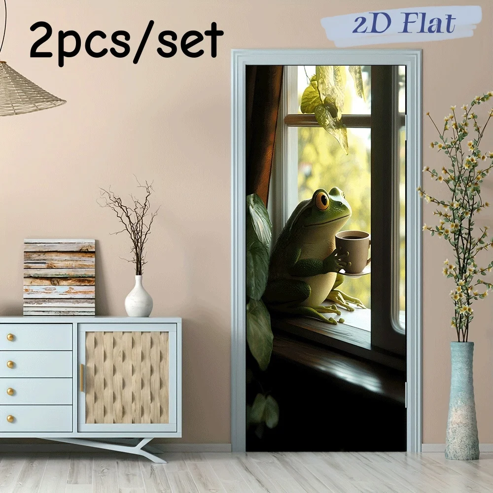 

2 шт. креативных наклеек на стену в виде мультяшных лягушек для кофейных чашек, теплые декоративные наклейки для дома, для гостиной, спальни, детской комнаты, на окно