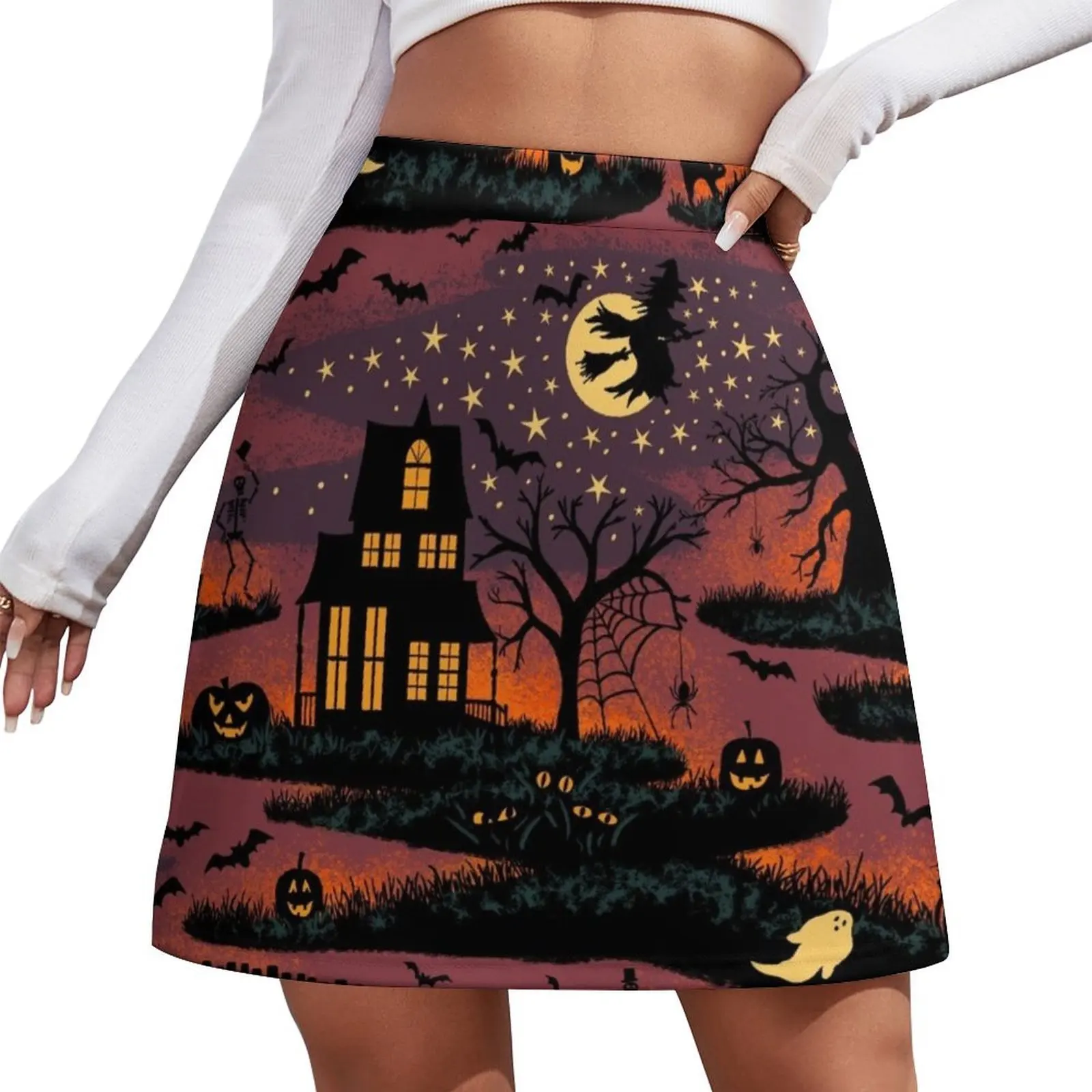 

Magical Halloween Night Mini Skirt Short skirts summer outfits for women 2026 Skirt satin Mini Skirt