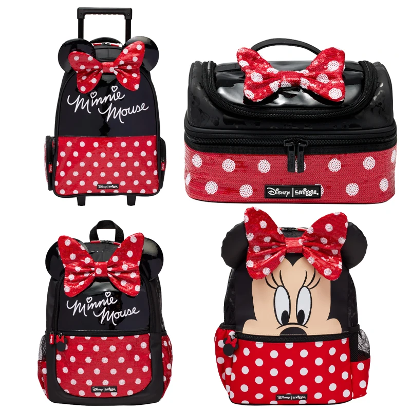 

Disney Anime Minnie Backpack Large Capacity Pull Rod Schoolbag Straw Cup Student Lunch Box Coin Purse Pencil Case Child Gift