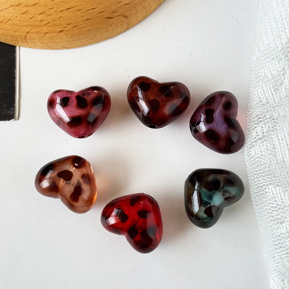 

Сердечный дизайн 100 шт. 20*25 мм ювелирные аксессуары/акриловые бусины «сделай сам»/эффект леопардового принта/ручная работа/форма сердца/нарядные бусины # 19287