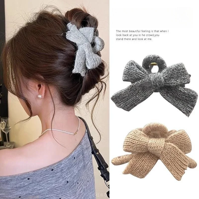 Herbst und Winter Plüsch Schleife Halteklammer Wolle Krallenklammer Accesorios Para El Cabello Yngк Gabri Волос Haarschmuck für Frauen – Detail 3