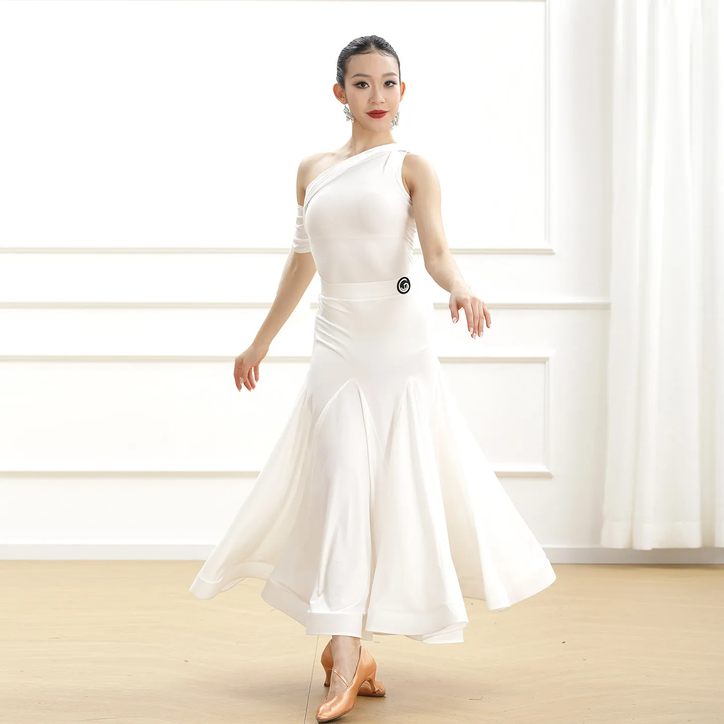 

2026 Modern Dance Clothing For Women Slanted Collar Off Shoulder Tops Large Fishbone Skirt For Training Suit Ballroom Dance Wear
