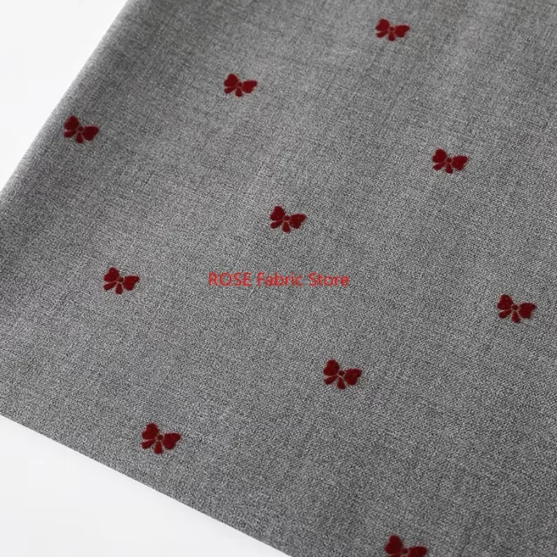 Red 3D Butterfly Knot Flocking fabric for Suit Pleated Skirt Clothing Designer Fabric Sewing Tissu