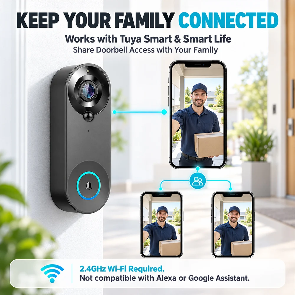 SIHAO PIR Motion Detect Night Vision Intercom Chime Bell 1080P Wireless WiFi Video Doorbell Camera Tuya Smart Home Security