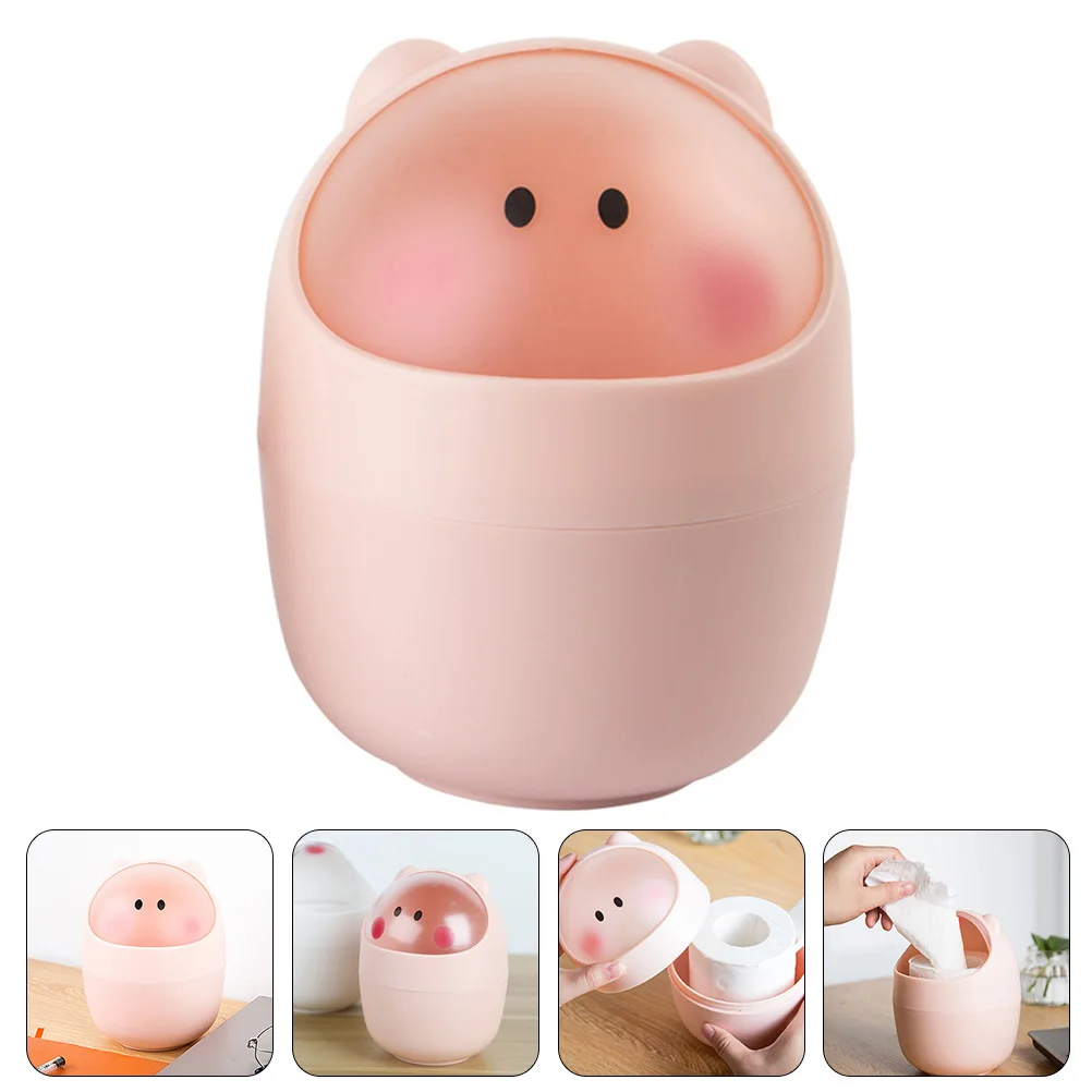 

Cartoon Flip Lid Trash Can Mini Desktop Garbage Bin Lovely Compact Rubbish Storage Bin for Office Bedroom Kitchen
