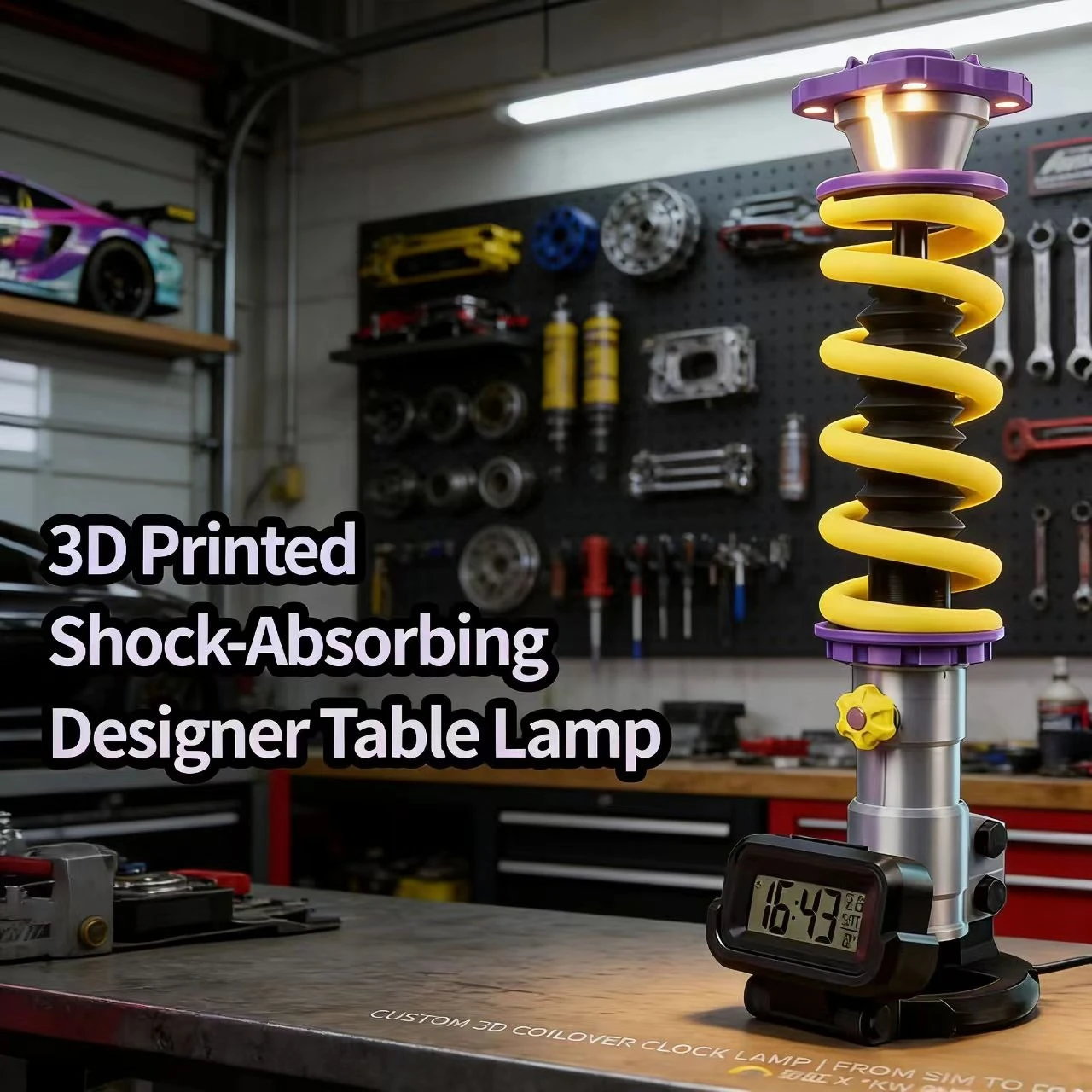 

Premium 3D Printed Shock Absorber Desk Lamp, Adjustable Light for Home Office & Car Interior Decor