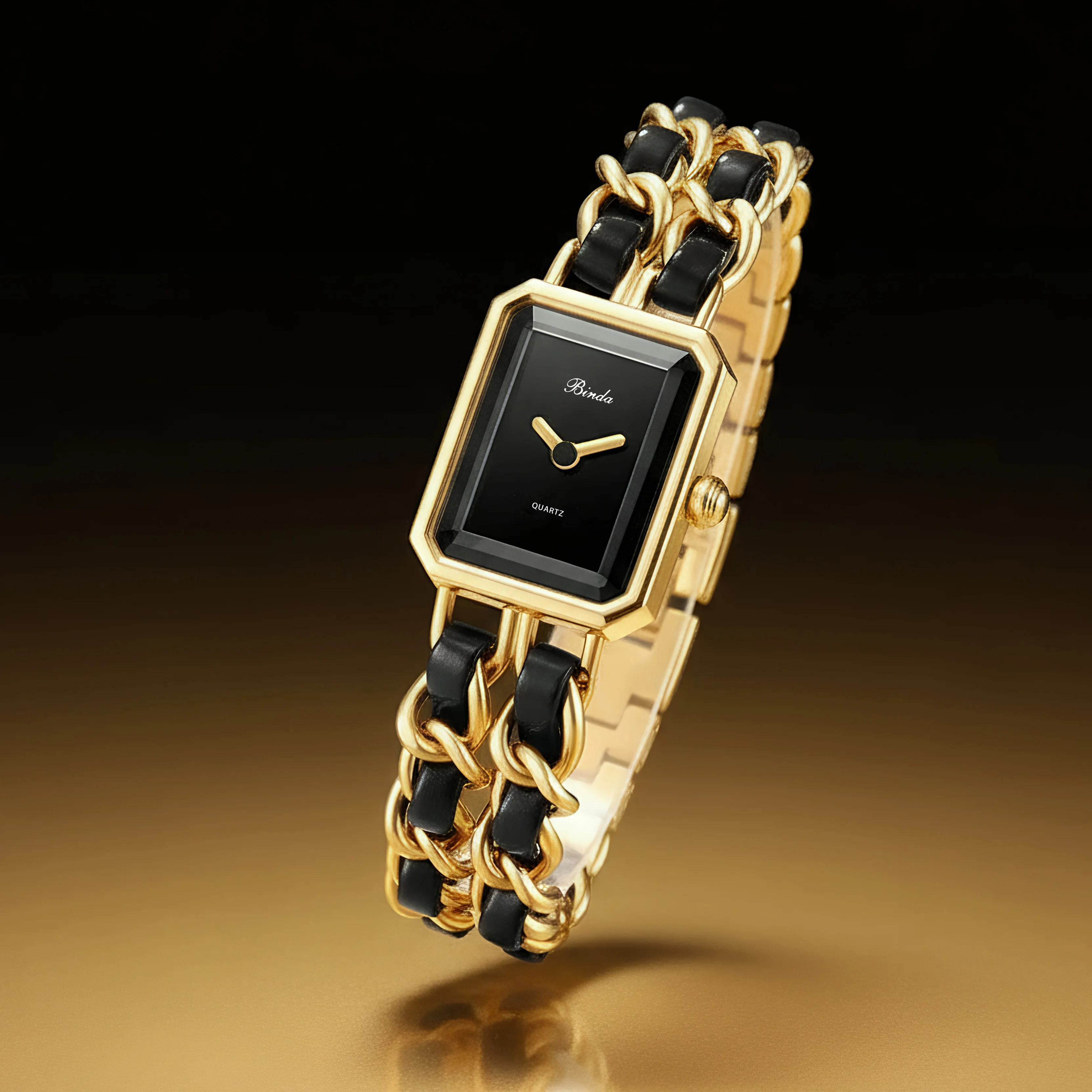 

Binda Women’s Quartz Watch Luxury Leather Chain Bracelet Wristwatch Stainless Steel Square Dial Ladies Fashion Watch