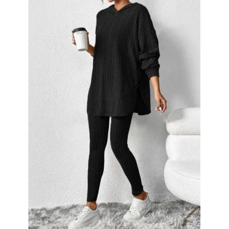 Ropa Mujer Women's 2 Piece Outfit Ribbed Knit Loungewear Set Oversized Pullover Top & Leggings Casual Matching Set for Daily